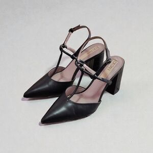 Deltan Pointed Toe Leather Heels In Black Size Women's 10